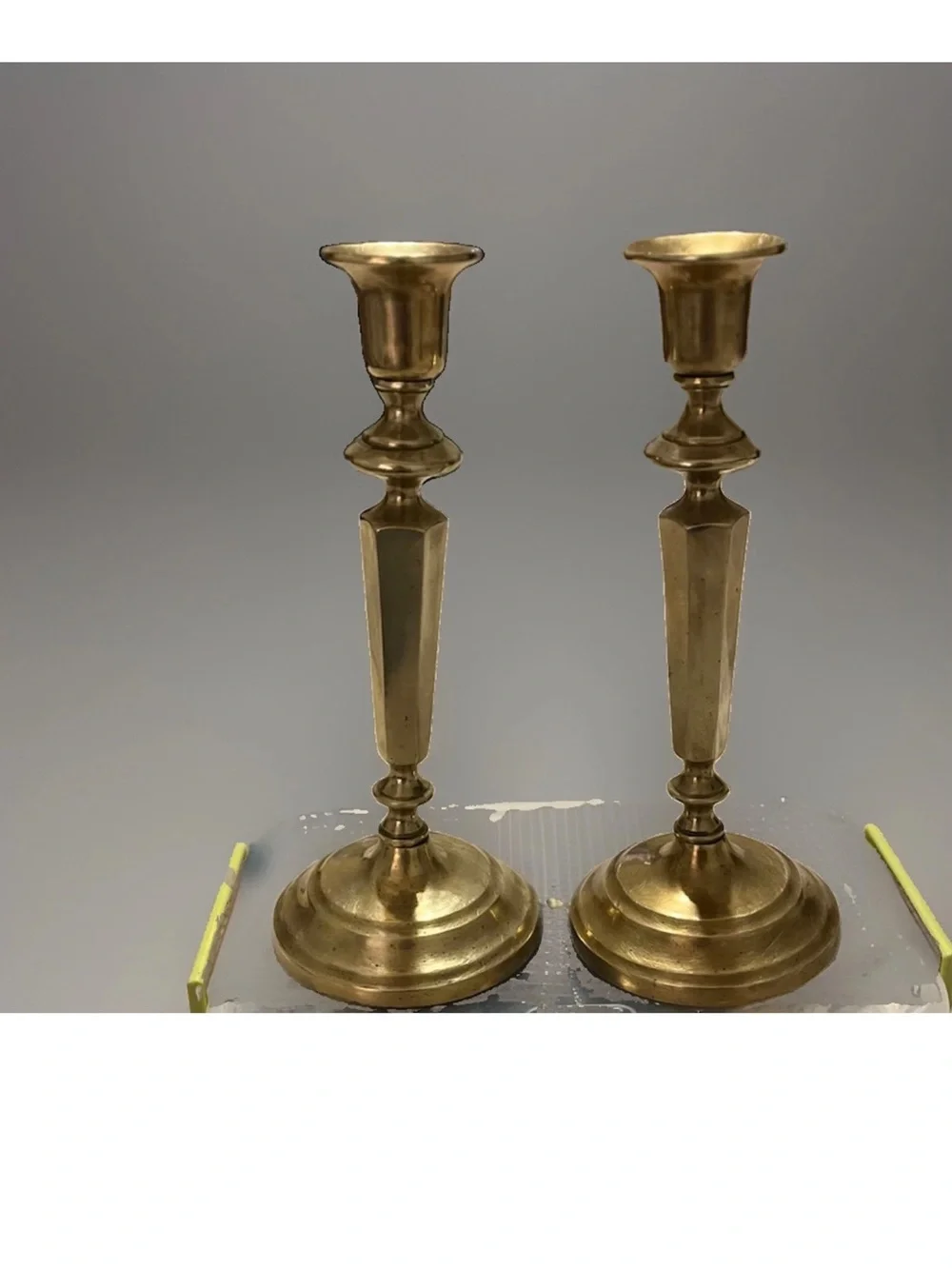 Antique Brass Candlestick Holders - Pair